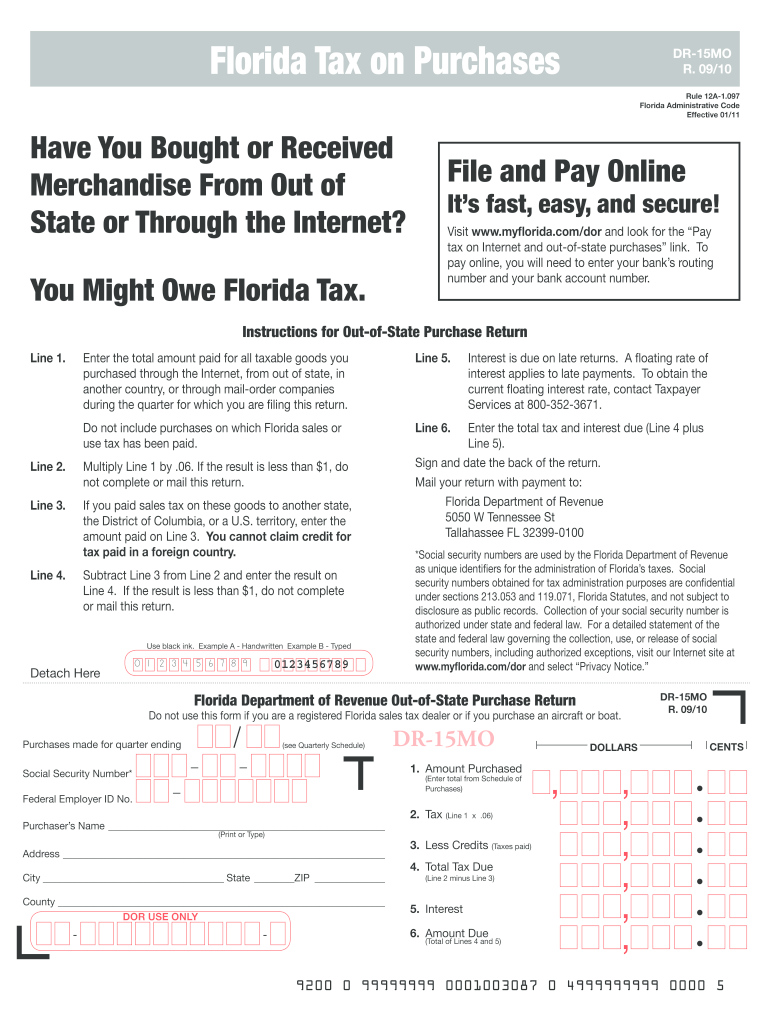  Form DR 15MO  Florida Department of Revenue  MyFlorida Com 2010