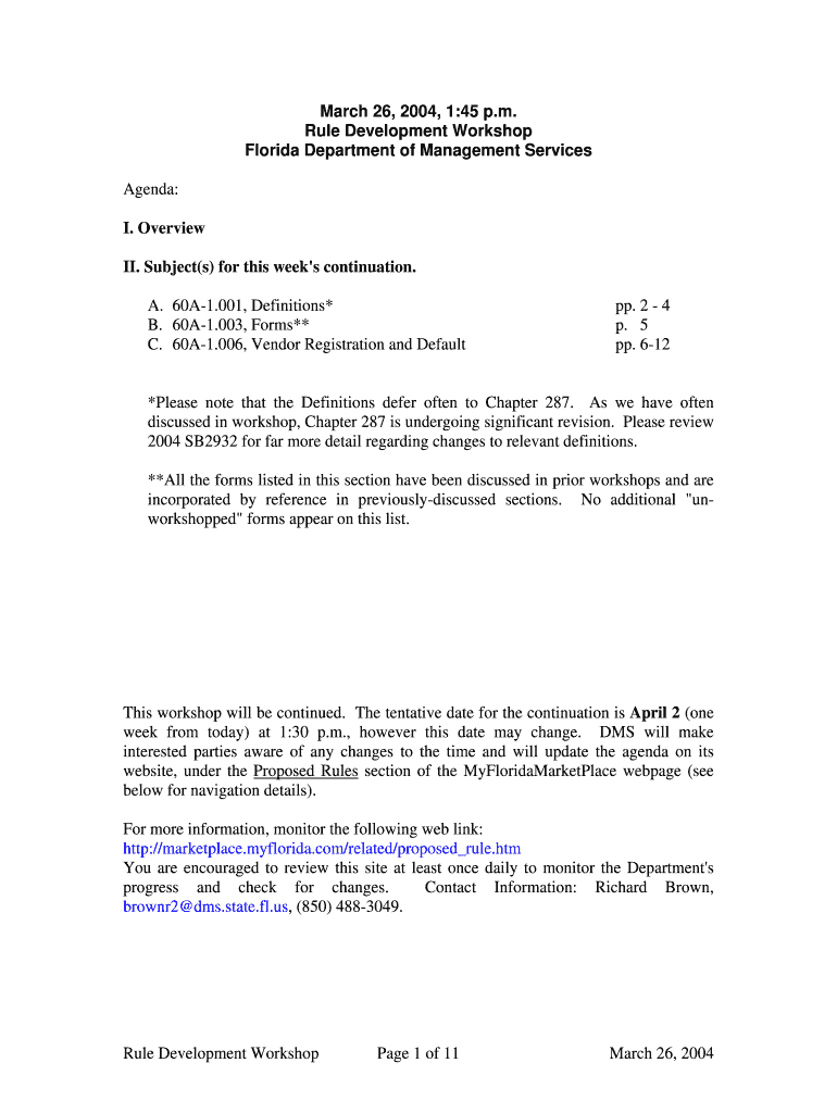 Rule Development Workshop Page 1 of 11 March 26, March  Form