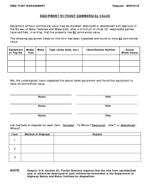 EQUIPMENT WITHOUT COMMERCIAL VALUE  Form