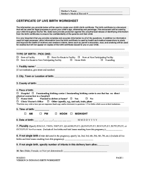 Nh Worksheet for Child Birth Certificate  Form