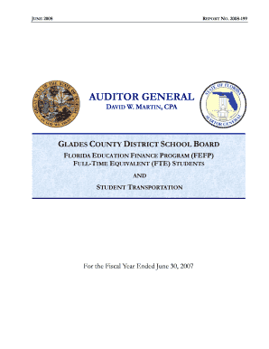 MARTIN, CPA GLADES COUNTY DISTRICT SCHOOL BOARD FLORIDA EDUCATION FINANCE PROGRAM FEFP FULL TIME EQUIVALENT FTE STUDENTS and STU  Form