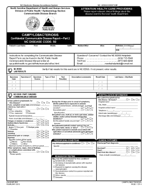 Campylobacteriosis Report Form Part 2 Epi Publichealth Nc