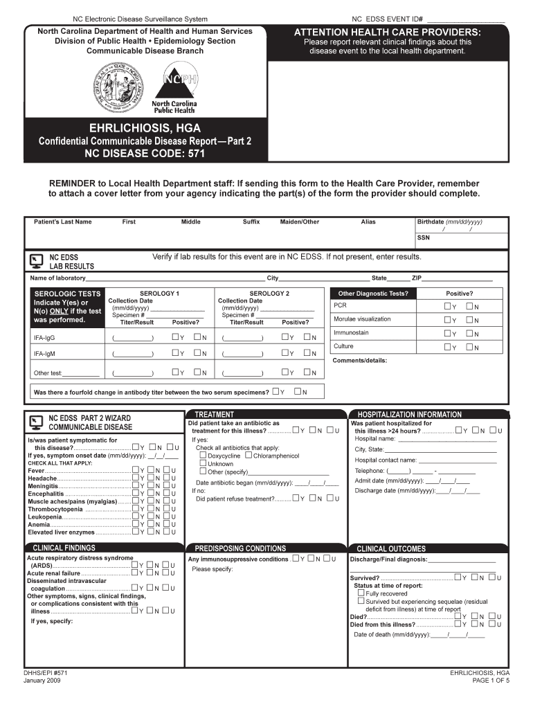 EhRlIchIoSIS, HGA NC DPH Epidemiology Epi Publichealth Nc  Form