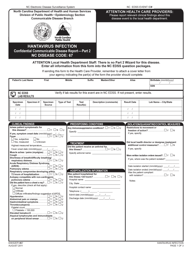 Confidential Communicable Disease Report Part 2 NC DISEASE CoDE 67 Epi Publichealth Nc  Form