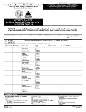 Hepatitis B, Acute Report Form Part 2 Disease Surveillance Epi Publichealth Nc