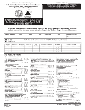 Influenza, Pediatric Death NC DPH Epidemiology Epi Publichealth Nc  Form