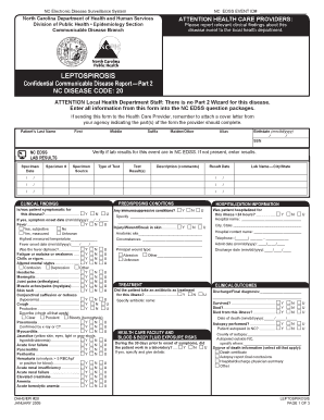 LEPTOSPIROSIS NC DPH Epidemiology Epi Publichealth Nc  Form