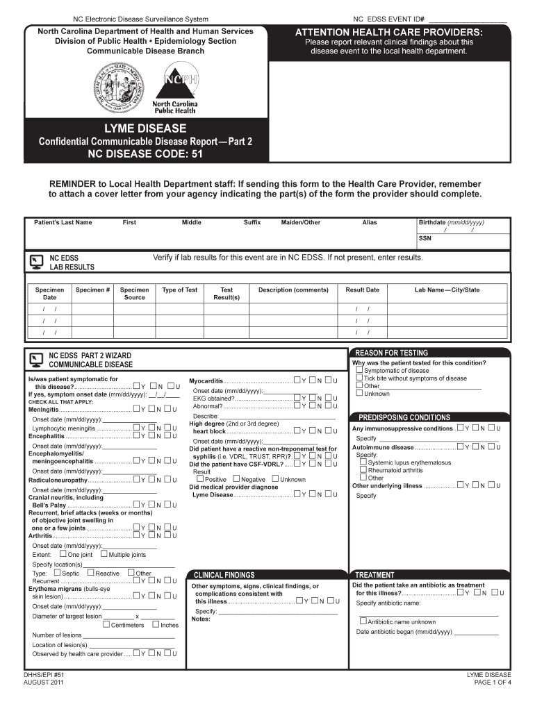 LYME DISEASE NC DPH Epidemiology Epi Publichealth Nc  Form