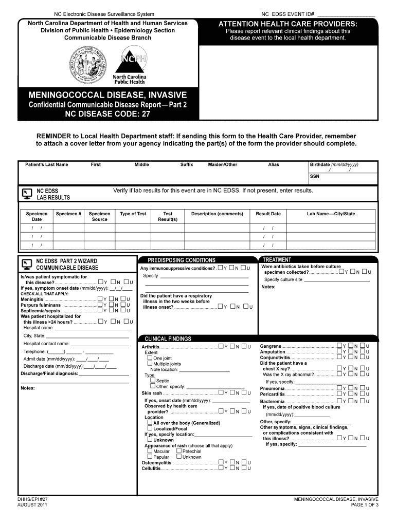 Meningococcal Disease, Invasive Epi Publichealth Nc  Form