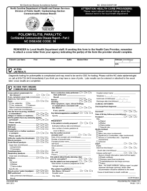 POLIOMYELITIS, PARALYTIC Epidemiology in North Carolina Epi Publichealth Nc  Form