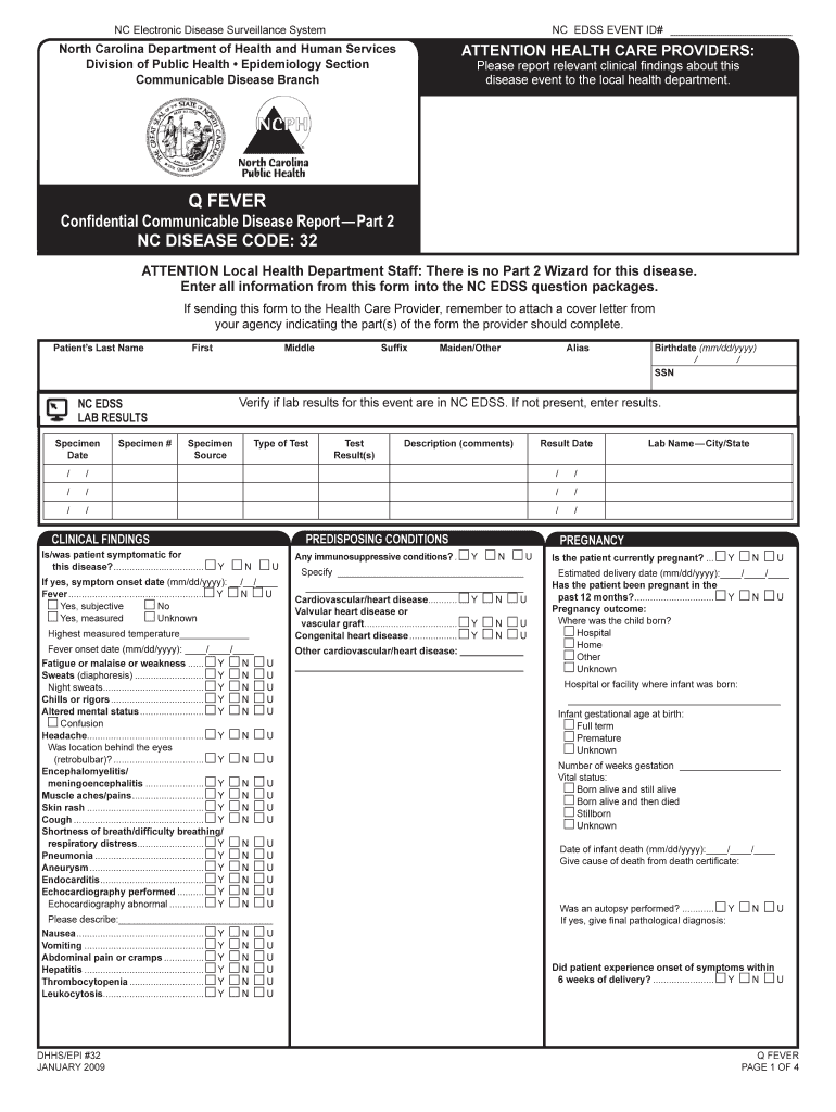 Q FEVEr NC DPH Epidemiology Epi Publichealth Nc  Form