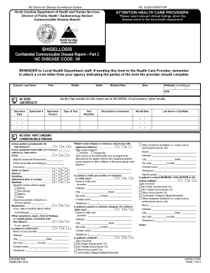 Shigellosis Report Form Part 2 Epi Publichealth Nc