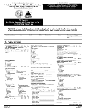 TEtANUs Epi Publichealth Nc  Form