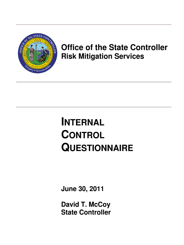 Office of the State Controller Risk Mitigation Services INTERNAL CONTROL QUESTIONNAIRE June 30, David T Qa Osc Nc  Form