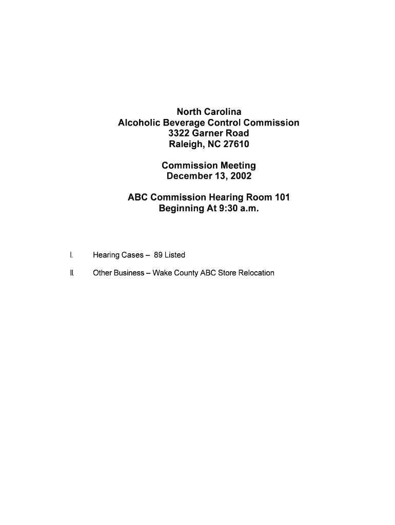 Hearing Cases 89 Listed Other Business Wake County ABC Store Relocation Reports Abc Nc  Form