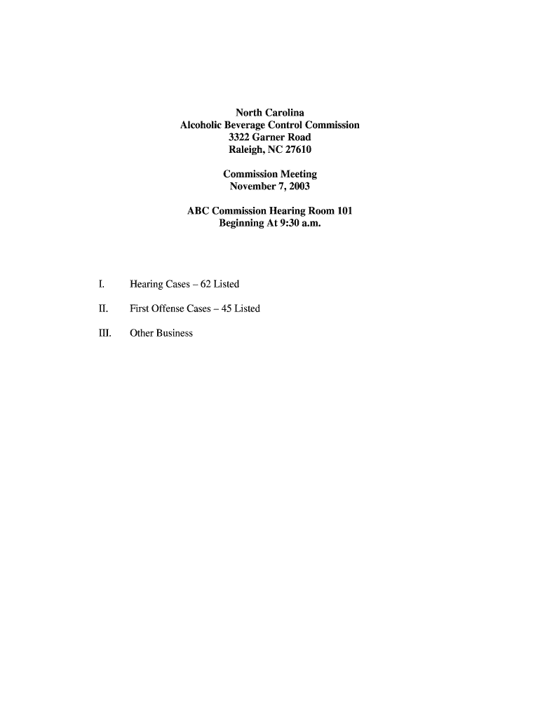 Hearing Cases 62 Listed First Offense Cases 45 Listed Other Business Reports Abc Nc  Form