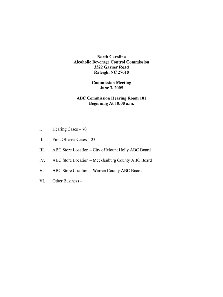 Hearing Cases 70 First Offense Cases 23 ABC Store Location City of Mount Holly ABC Board ABC Store Location Mecklenburg County a  Form