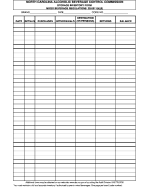 Nc Abc Inventory  Form