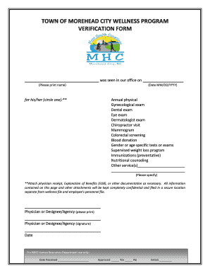 Town of Morehead City Wellness Progra Mm Verification Form Moreheadcity Nc