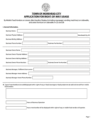 TOWN of MOREHEAD CITY APPLICATION for RIGHT of WAY  Form