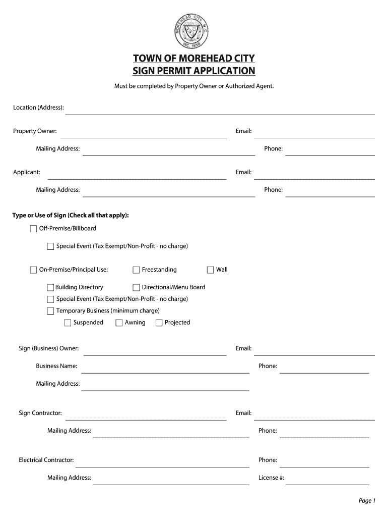 TOWN of MOREHEAD CITY SIGN PERMIT APPLICATION  Form