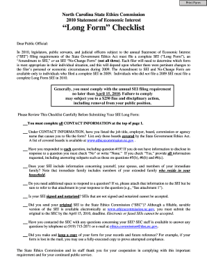 Long Form Checklist North Carolina State Ethics Commission Test Ethicscommission Nc