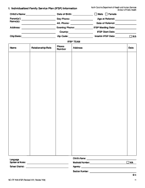 Sample Fillable Ifsp Nc Form