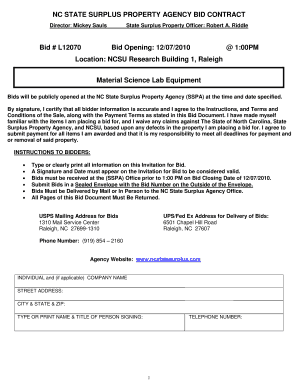 Bid Amount Doa Nc  Form