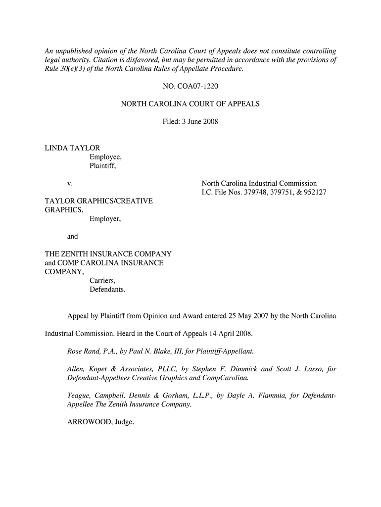 An Unpublished Opinion of the North Carolina Court of Appeals Does Ic Nc  Form