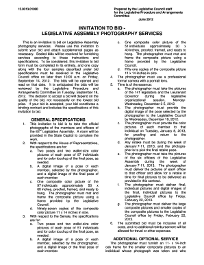 INVITATION to BID LEGISLATIVE ASSEMBLY PHOTOGRAPHY  Form