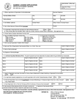 GAMING LICENSE APPLICATION Ag Nd  Form