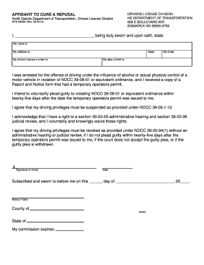 Cure Refusal North Dakota  Form