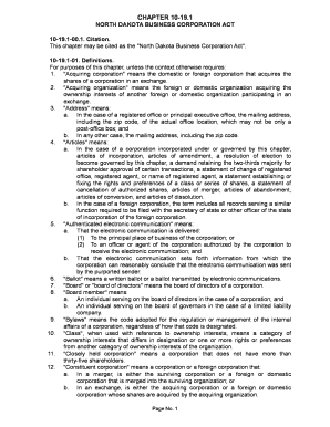 1 NORTH DAKOTA BUSINESS CORPORATION ACT 10 19 Legis Nd  Form