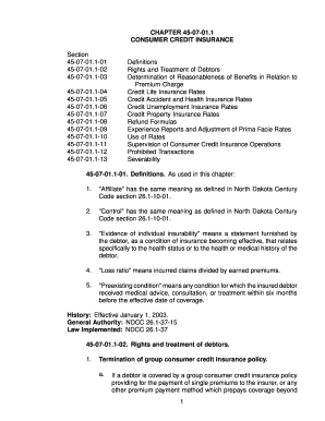 CHAPTER 45 07 01 1 CONSUMER CREDIT INSURANCE Section Legis Nd  Form