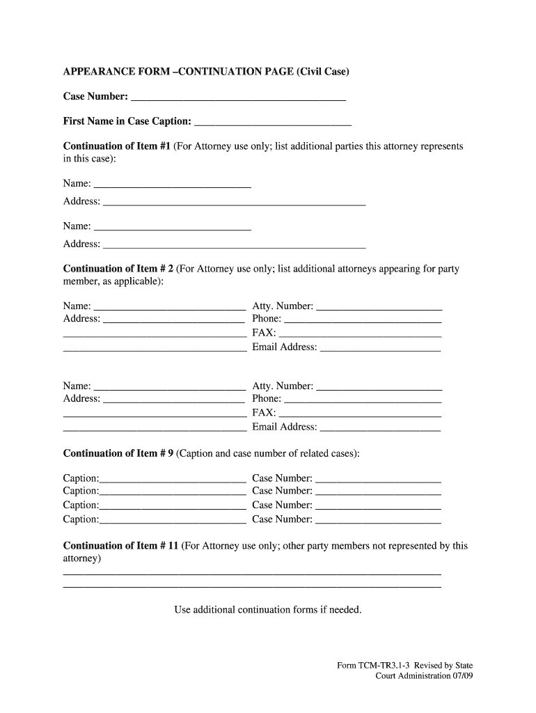 Appearance Continuation Page  Form