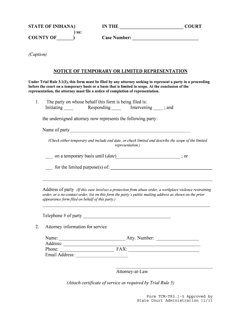 Notice of Temporary or Limited Representation in Gov in  Form