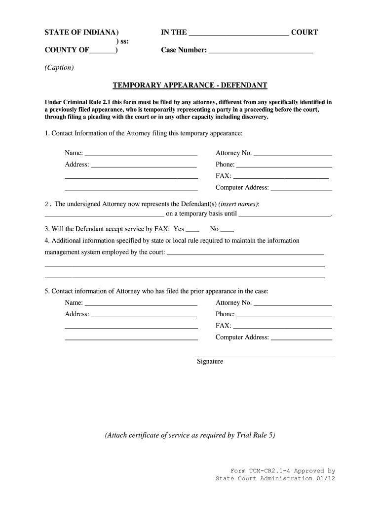 COUNTY of Case Number State of Indiana in  Form