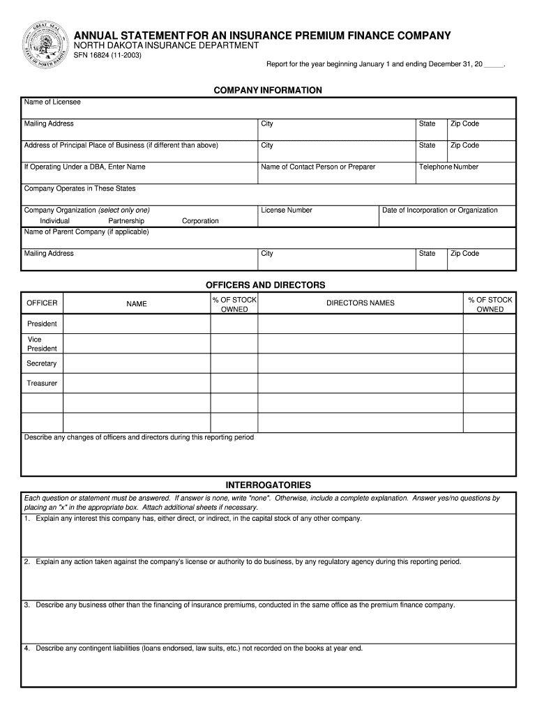 ANNUAL STATEMENT for an INSURANCE PREMIUM FINANCE Nd  Form