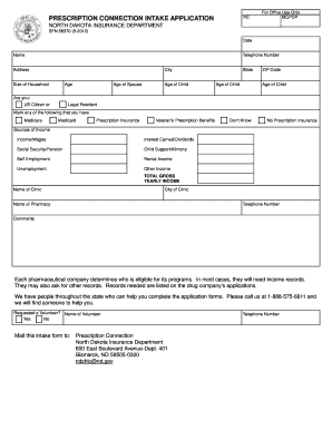 Prescription Connection Application SFN 58370 State of North Nd  Form