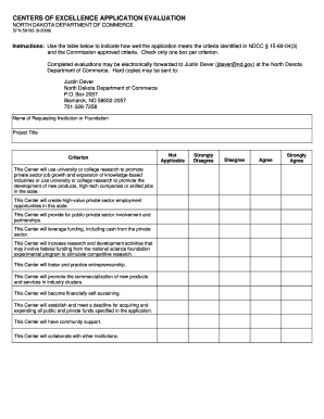 CENTERS of EXCELLENCE APPLICATION EVALUATION  Form