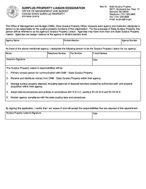 SURPLUS PROPERTY LIAISON DESIGNATION Nd  Form