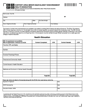 Health Education State of North Dakota Nd  Form