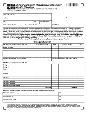 Biology Education State of North Dakota Nd  Form