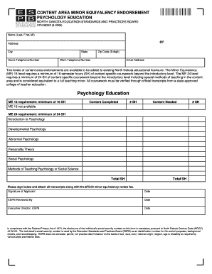 Psychology Education State of North Dakota Nd  Form