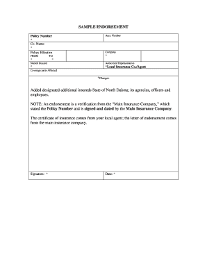 Sample of Endorsement State of North Dakota  Form