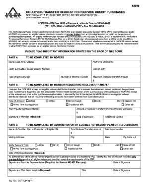 Rollover Request for Service Credit Purchases State of North Dakota Nd  Form