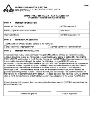 Mutual Fund Window Election State of North Dakota  Form