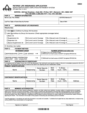 RETIREE LIFE INSURANCE APPLICATION  Form