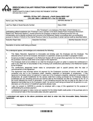 Irrevocable Salary Reduction Agreement for Purchase of Service Credit  Form