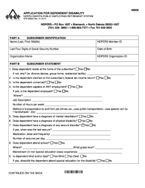 APPLICATION for DEPENDENT DISABILITY State of North Dakota  Form